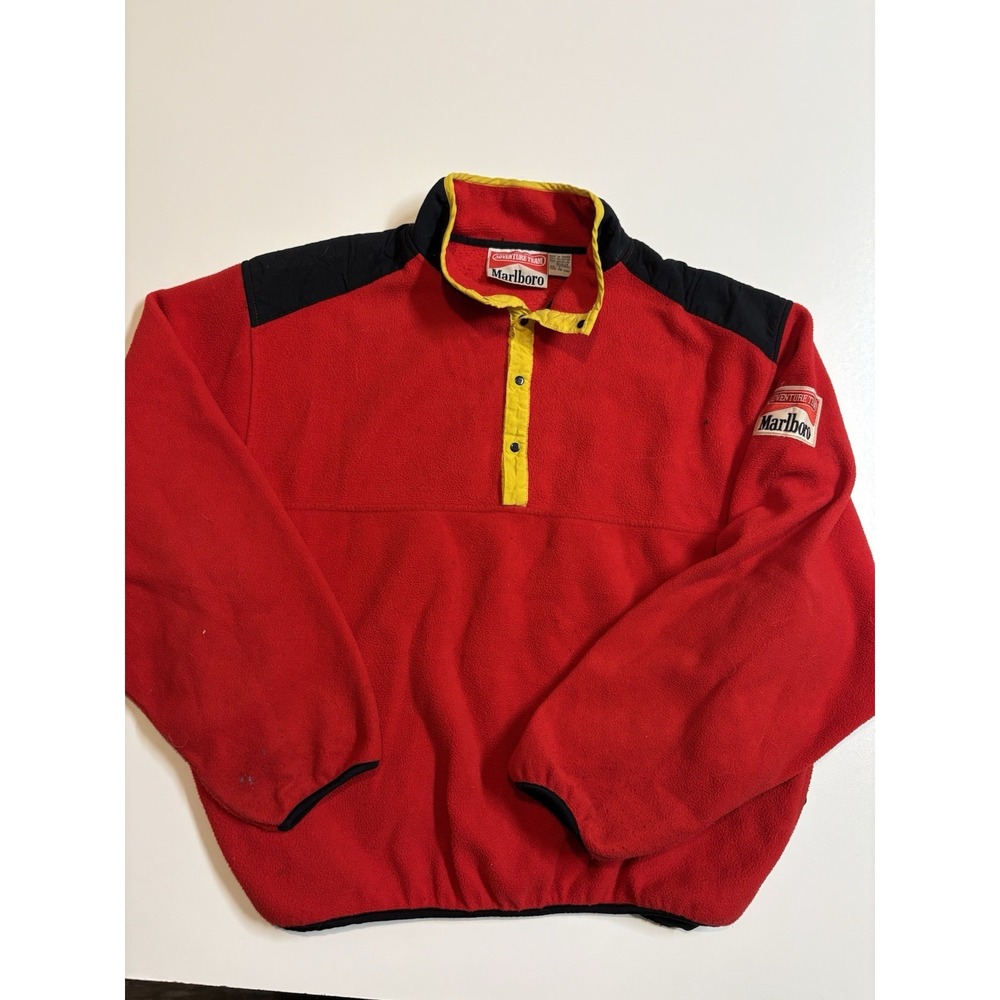 Marlboro Red Fleece Pullover with Yellow Trim and Black Accents